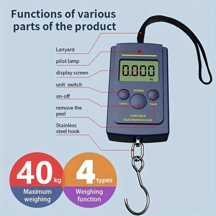 Luggage Scale Hanging - 40 كجم متعددة الوظائف الإلكترونية الصغيرة