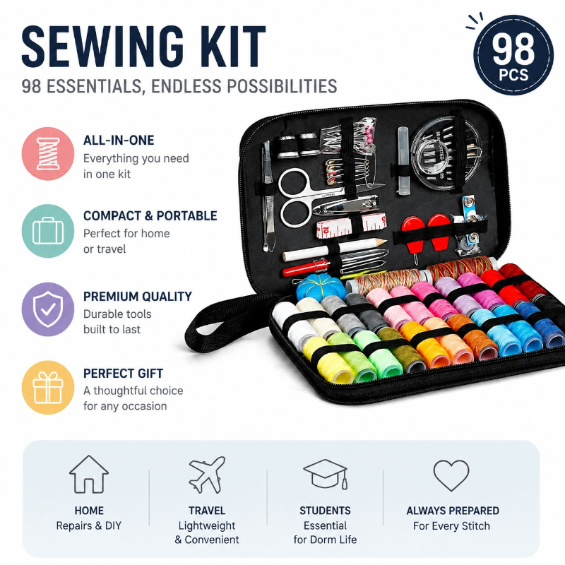 مجموعة أدوات الخياطة 68/98 قطع - مراجعة Travel Accessories Gadget وسعره